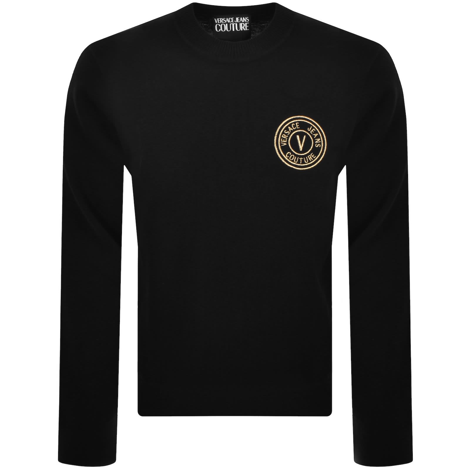 トップス VERSACE BLACK LONG KNIT Versace Jeans Couture Logo Knit Jumper Black | Mainline Menswear