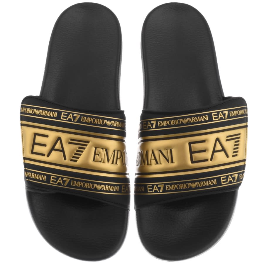 black and gold armani sliders