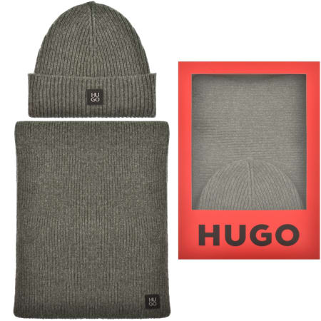 Product image for HUGO Zaso Scarf And Beanie Gift Set Grey