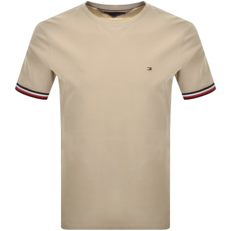 Product image for Tommy Hilfiger Global Stripe Cuffs T Shirt Beige