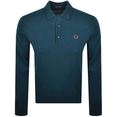 Product image for Fred Perry Long Sleeve Knit Polo Dark Petrol