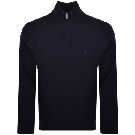 Product image for Calvin Klein Merino Wool Zip Neck Jumper Navy