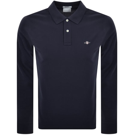 Product image for Gant Regular Shield Long Sleeve Polo T Shirt Navy