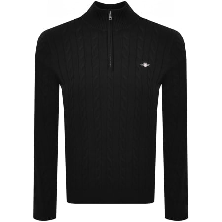 Product image for Gant Cotton Cable Knit Half Zip Jumper Black