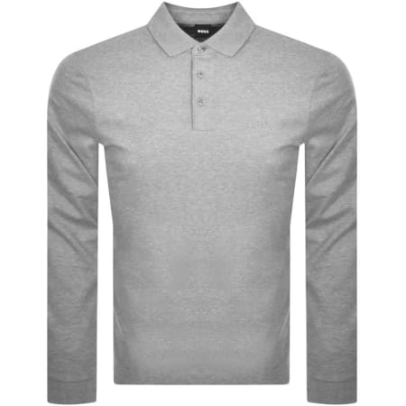 Product image for BOSS Pado 30 Long Sleeved Polo T Shirt Grey