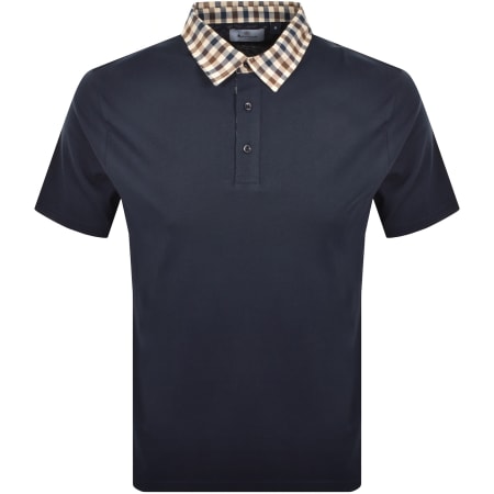 Product image for Aquascutum Club Check Collar Polo T Shirt Navy