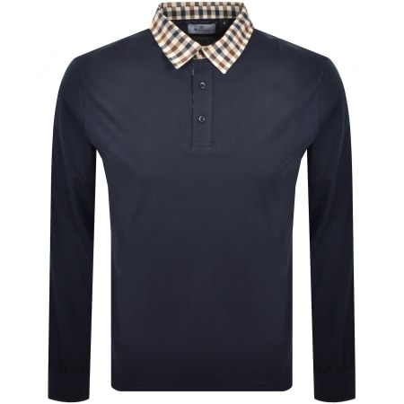 Product image for Aquascutum Club Check Collar Polo T Shirt Navy