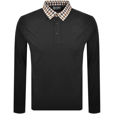 Product image for Aquascutum Club Check Collar Polo T Shirt Black