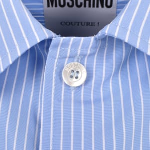 Image number 4 for Moschino Short Sleeve Striped Poplin Shirt Blue