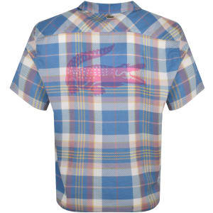 Image number 4 for Lacoste Check Short Sleeved Shirt Blue