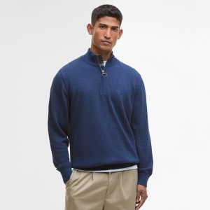 Image number 5 for Barbour Half Zip Knit Jumper Inky Marl Blue