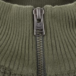 Image number 4 for Fred Perry Half Zip Waffle Knit Jumper Green