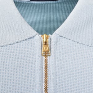 Image number 4 for Fred Perry Zip Through Waffle Polo Shirt Blue