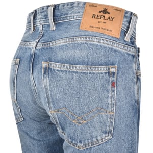 Image number 4 for Replay Grover Straight Fit Mid Wash Jeans Blue