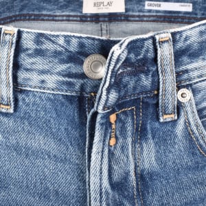 Image number 5 for Replay Grover Straight Fit Mid Wash Jeans Blue
