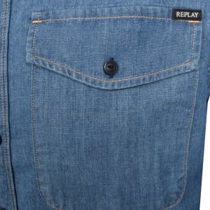 Image number 4 for Replay Denim Look Long Sleeved Shirt Blue