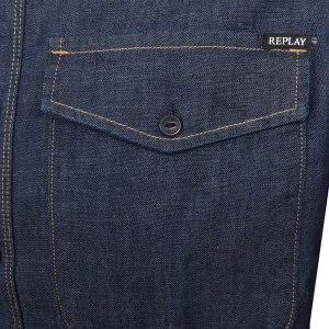 Image number 4 for Replay Denim Look Long Sleeved Shirt Blue