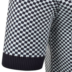 Image number 5 for Fred Perry Checkerboard Knit Polo Shirt Navy