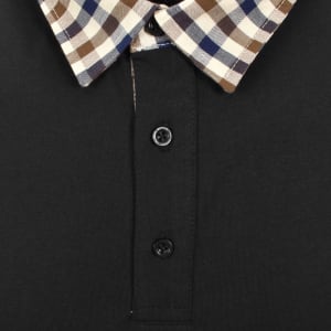 Image number 4 for Aquascutum Club Check Collar Polo T Shirt Black