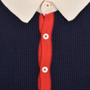 Image number 4 for Fila Nowell Waffle Knit Polo Jumper Navy