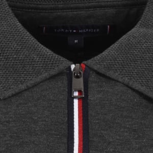 Image number 4 for Tommy Hilfiger Interlock Zip Polo T Shirt Grey