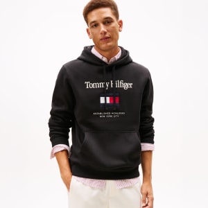 Image number 4 for Tommy Hilfiger Embroidered Flag Hoodie Black