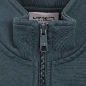 Image number 4 for Carhartt Half Zip Script Logo Sweatshirt Blue