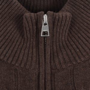 Image number 4 for Gant Cotton Cable Knit Half Zip Jumper Brown