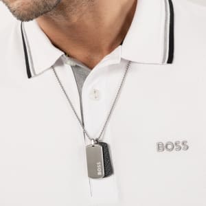 Image number 4 for BOSS Devon Leather Dog Tag Necklace Silver