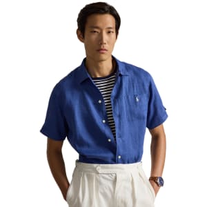 Image number 5 for Ralph Lauren Linen Short Sleeve Shirt Blue