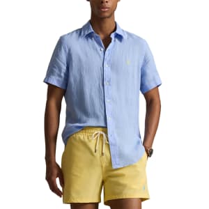 Image number 5 for Ralph Lauren Linen Short Sleeve Shirt Blue