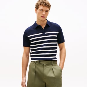 Image number 5 for Tommy Hilfiger Knit Striped Polo T Shirt Navy