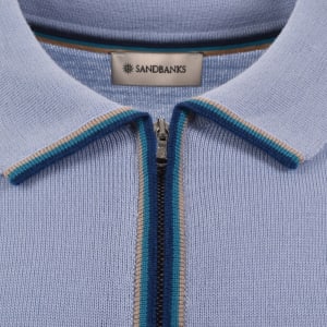 Image number 4 for Sandbanks Stripe Knitted Quarter Zip Polo Blue