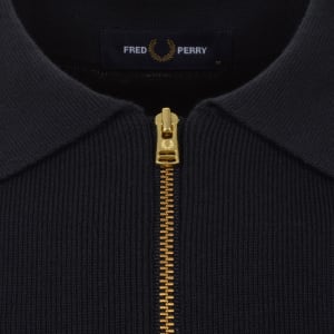Image number 4 for Fred Perry Panel Detail Knit Polo Shirt Navy