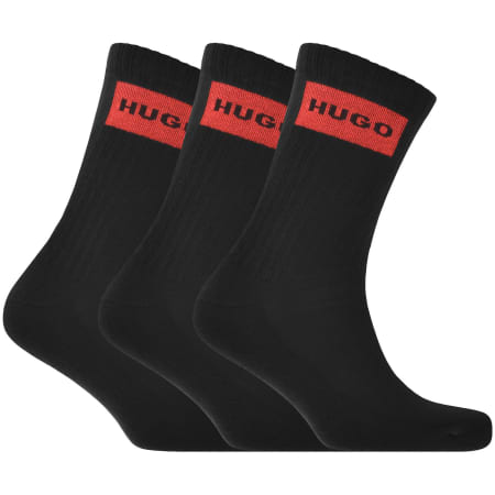 Product image for HUGO 3 Pack Rib Label Logo Socks Black