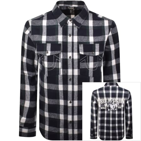 True Religion Plaid Long Sleeve Shirt Navy - Male - Large