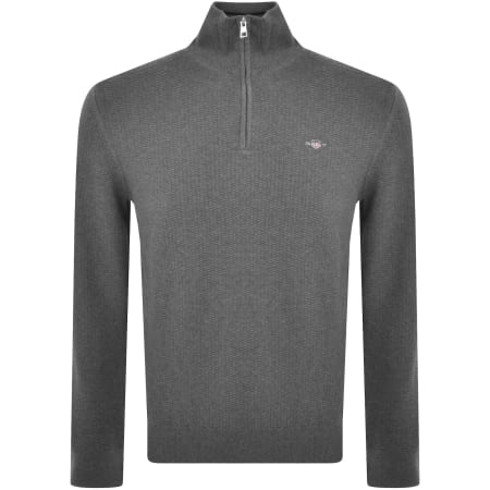 Product Image for Gant Half Zip Textured Knit Jumper Grey