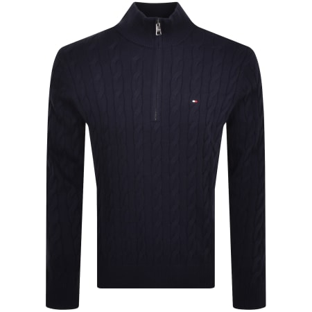 Product Image for Tommy Hilfiger Quarter Zip Cable Knit Jumper Navy