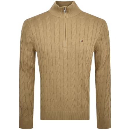 Product Image for Tommy Hilfiger Quarter Zip Cable Knit Jumper Brown