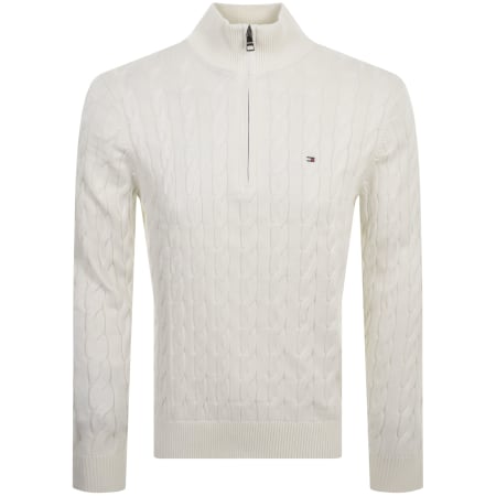 Product Image for Tommy Hilfiger Quarter Zip Cable Knit Jumper Ivory