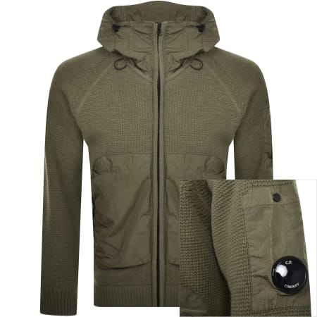 Product Image for CP Company Hood Lambswool Knitted Hoodie Khaki