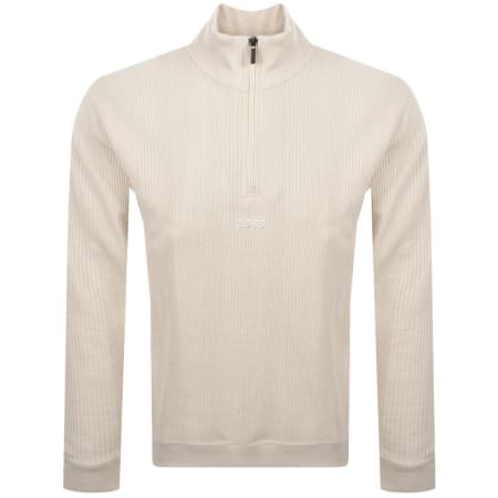 Product Image for BOSS Waffle Structure Quarter Zip Sweatshirt Cream