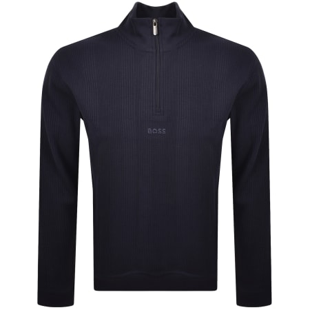 Product Image for BOSS Waffle Structure Quarter Zip Sweatshirt Navy