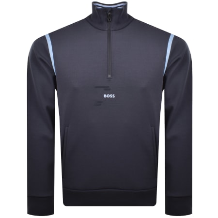 Product Image for BOSS Quarter Zip Tape Sweatshirt Navy