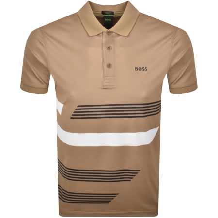 Product Image for BOSS Paddy Tape Print Polo T Shirt Brown