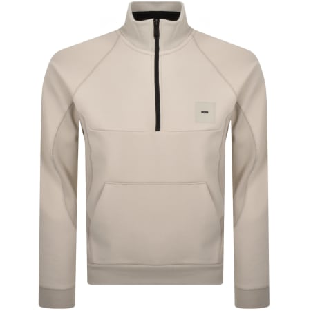 Recommended Product Image for BOSS Sweat Rib Quarter Zip Sweatshirt Beige