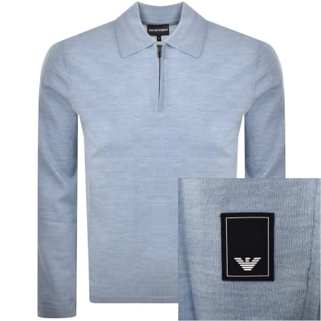 Product Image for Emporio Armani Quarter Zip Wool Jumper Blue