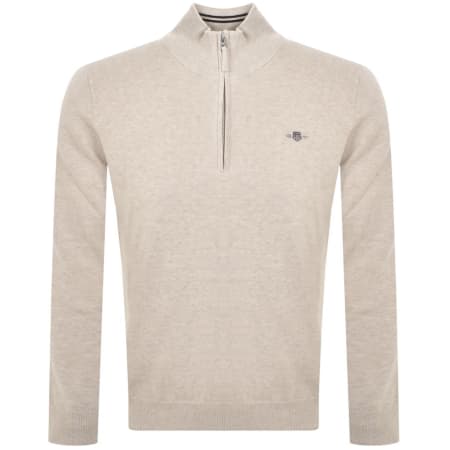Product Image for Gant Half Zip Knit Jumper Beige Melange