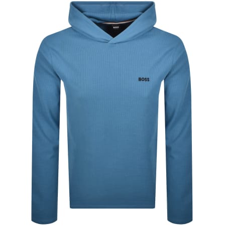 Product Image for BOSS Waffle Long Sleeve Hooded T Shirt Blue