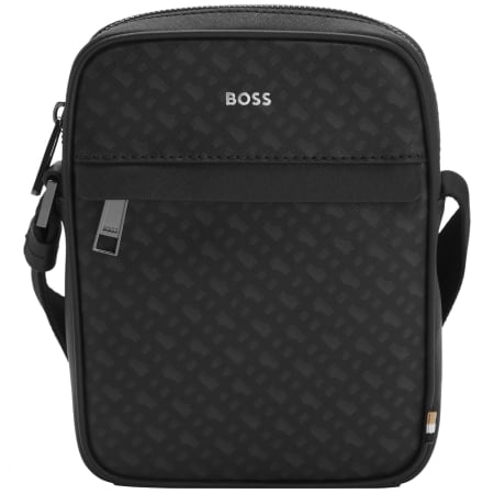 Product Image for BOSS Leather Monogram Reporter Bag Black